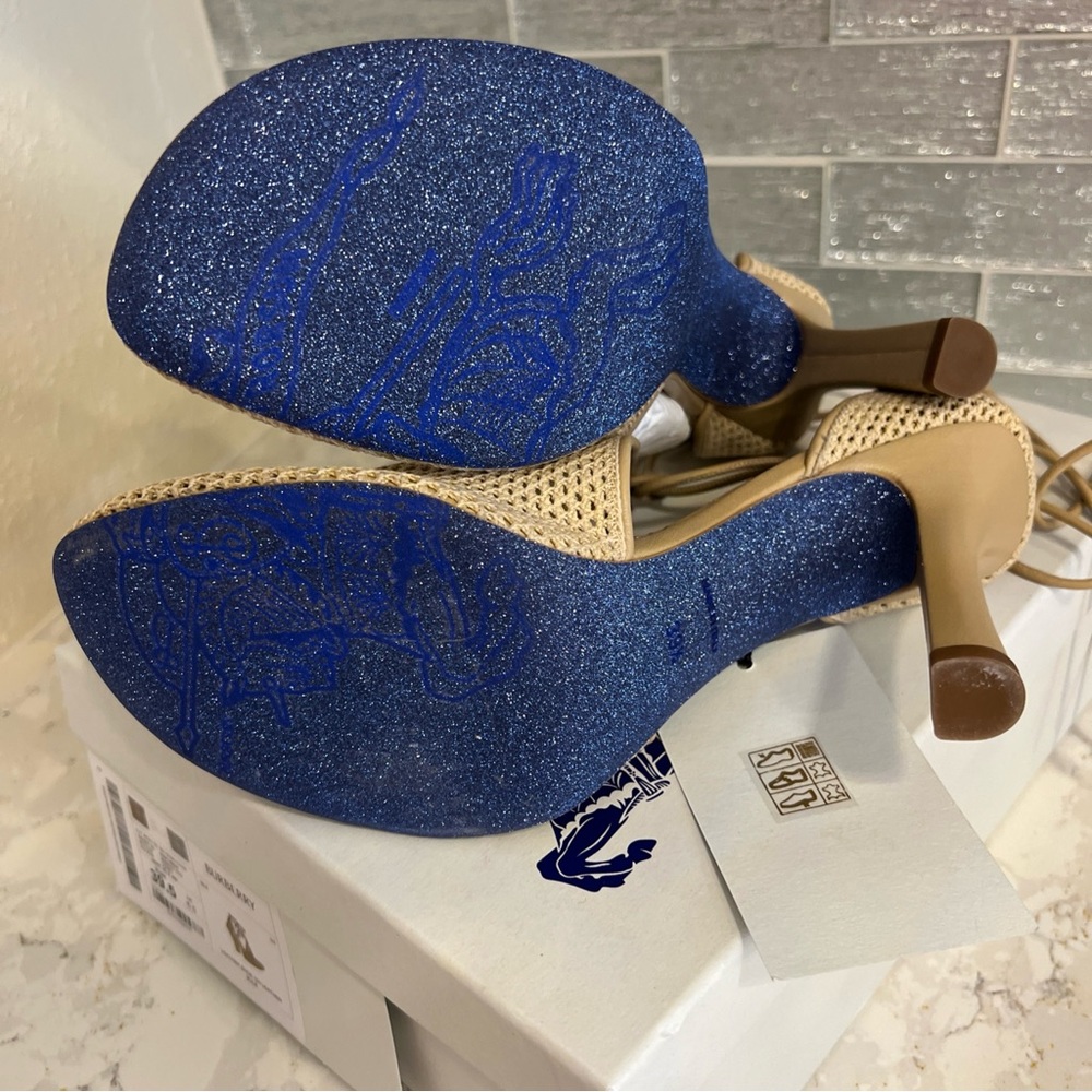 Burberry Mesh Tie Heel in the color Cord. Blue Glitter Soles. New in Box 39.5 - Picture 5 of 7